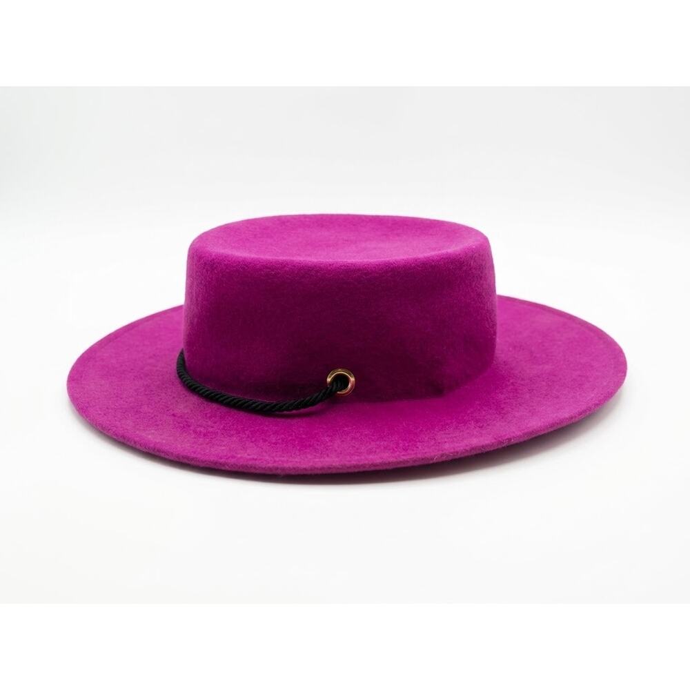 Vintage Bollman Magenta Wool Felt Gaucho Hat WPL 5923 Cord Wood Beads 1950s - Picture 5 of 6